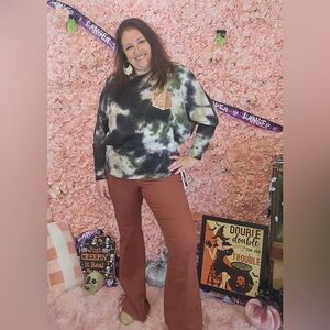 Green/Purple Mix Tie-Dye Long Sleeve Top with Sequin Pocket